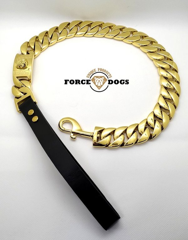 "FORCE DOGS®" Exklusive Panzerkette - Hundeleine GOLD 90cm